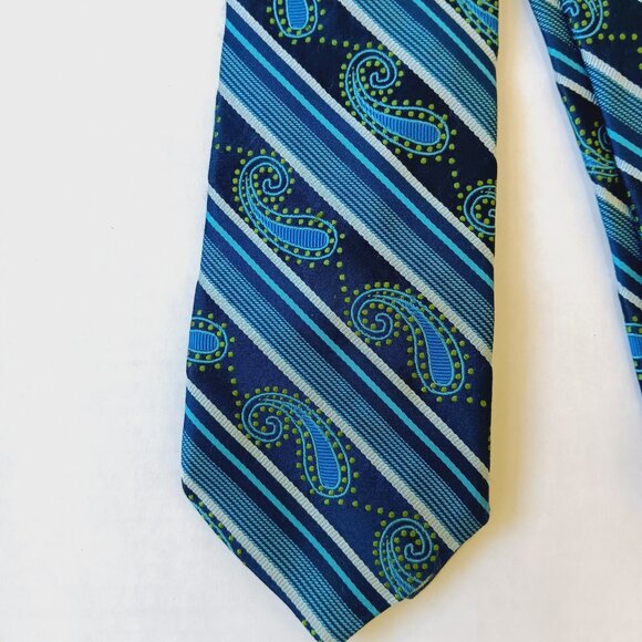 Ted Baker London Men's Blue Stripe/Paisley Silk Tie L60" W3.5" - Picture 2 of 12